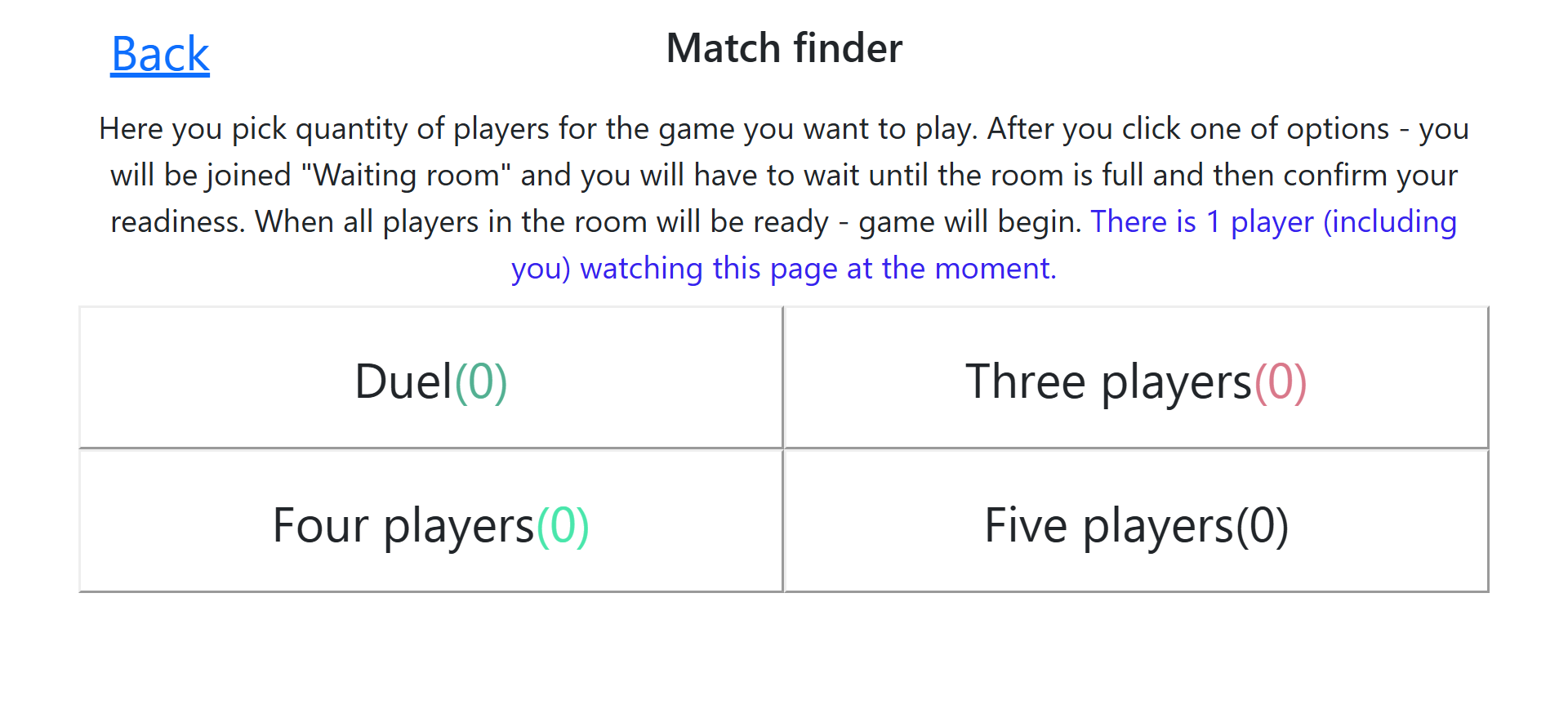 Screenshot of the match finder page.